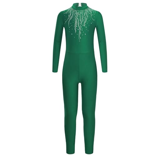 Aislor Fille Combinaison Ballet Danse Strass Justaucorps Enfant Gymnastique Yoga Entraînement Bodysuit Danse Ballet Patinage Spectacle Vert 5-6 ans