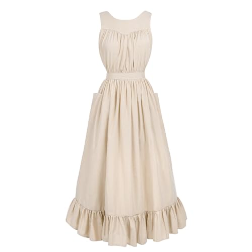 CR ROLECOS Apricot Vintage Ruffle Apron Pioneer Prairie Pinafore L