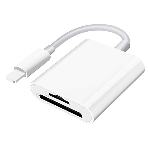 Leitor de cartão SD/Micro SD para iPhone/iPad/câmera, compartimento duplo para cartão suporta leitor