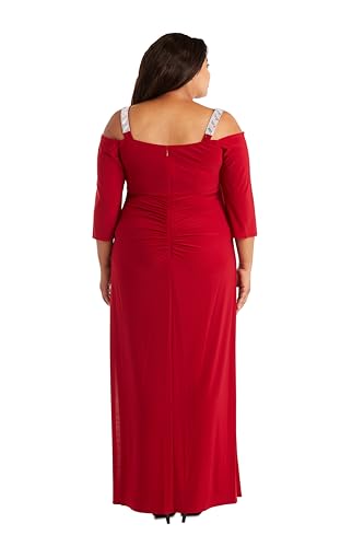 Image of R&M Richards Women's Long Off Shoulder Formal Dress W /Rhinestone Straps, Sweetheart Neckline & Side Slit