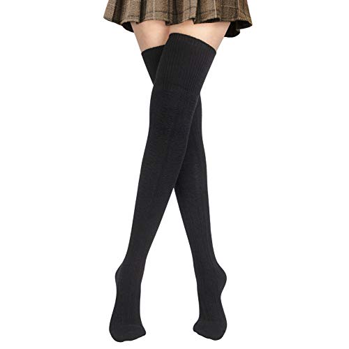 Chalier 1-3 Pairs Extra Long Thigh High Socks Cotton Over the Knee High Socks for Women Knit Boot Stockings Leg Warmers(Black)