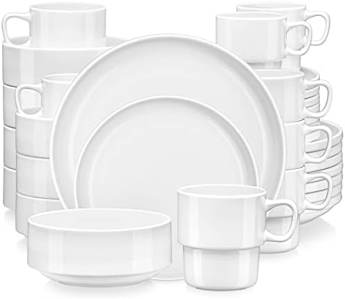LOVECASA Porcelain Dinner Set 16-Piece Combination Service, Dinnerware Set for 4 People | Dinner Plates, Cups, Dessert Plates and Bowls, Dark Green