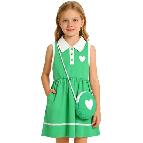 ZFZDRen 2-9Y Toddler Girls Summer Dress Heart Print Sleeveless Casual Sundress (Green 2-3T)