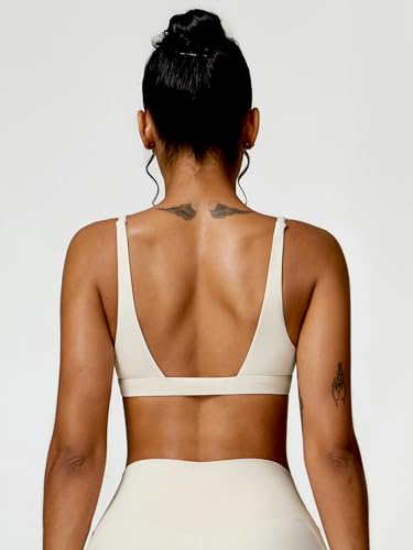 Image of ABOCIW Womens Deep V Neck Sports Bra Padded Low Impact Fitness Yoga Bra U Back Wireless Gym Workout Bra Crop Top