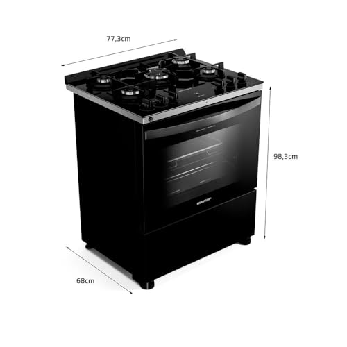 Fogão Brastemp 5 Bocas Preto Com Mesa de Vidro, Função Air Fryer e Turbo Chama – BFS5LAE 220V