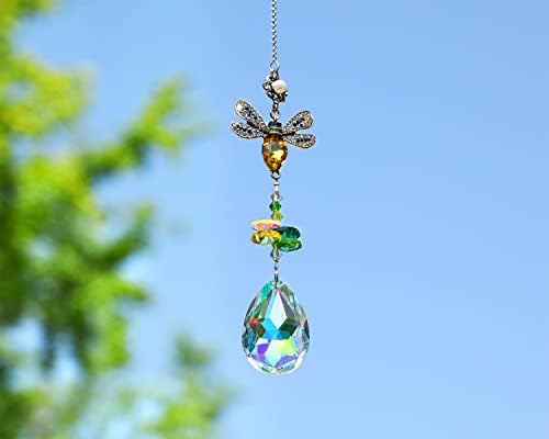 H&D HYALINE & DORA Crystal Colorful Bee Rhinestones Suncatcher,Crystal Prism Sun Catcher for Window,Glass Ball Hanging Ornament, Rainbow Maker Home Decor