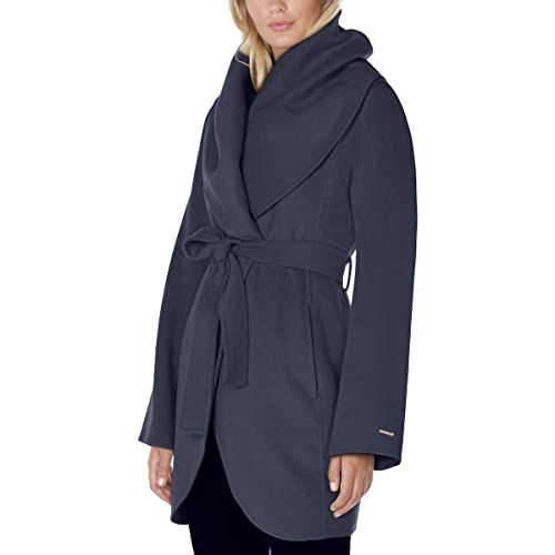 Tahari Women's Double Face Wool Blend Wrap Coat With Oversized Collar, Blue Cloud, Small #TOP3
