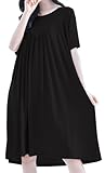 [Roiyezo] ルームウェア レディース 部屋着 ワンピース ゆるい 超弾性 ネグリジェ レディース ロング ワンピース ゆったり ルームウェア ワンピース 寝間着 半袖 Vネック レジャー ワンピース ルームウェア パジャマ 人気 無地, ブラック