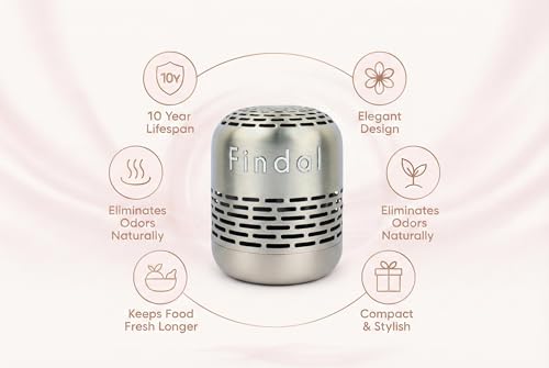 فايندال ممتص للروائح - مزيل روائح الثلاجة ومزيل للروائح - يدوم حتى 10 سنوات - مزيل للروائح من الفولاذ المقاوم للصدأ - منقي هواء غير سام للثلاجة والخزانة والسيارة