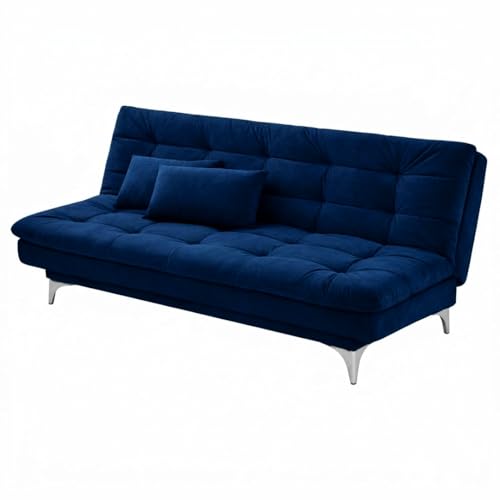 Image of FURNY Eagel 3 Seater Fabric Sofa Cum Bed with 2 Cushions (Dark Blue) Premium Velvet Fabric | Durable with Comfort | Perfect for Living Room, Bedrooms, Offices