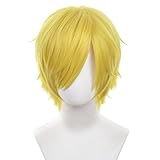 Blonde Yellow Sanji Cosplay Wig Long Side Bangs Resistan Synthetic Fiber Short Hairs for Uniex Adult Halloween Cos Anime Party Replacement Wigs