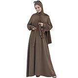 khalat Frauen Muslimische Gebet Abaya Islamisches bescheidenes Kleid mit Hijab-Schal Spitzenärmel Fließendes Abaya-Kleid Braun