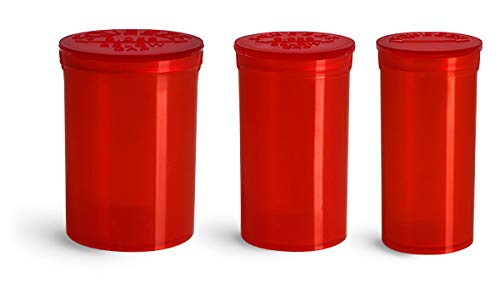 19 Dram Hinge Top Containers, Red Polypropylene Plastic Pop Top Vials