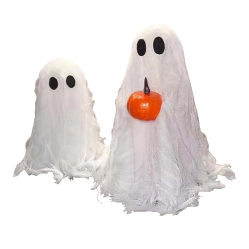 Décorations d'Halloween, Fantômes Sherpa avec Citrouille Décor d'Halloween Figurine Fantôme d'Halloween, Statue Effrayante en Résine Décor de Table pour la Fête, la Maison, la Cuisine et la Cheminée