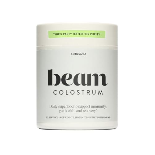 Beam Colostrum Powder  Gut Health, Immune Support & Recovery Supplement  3g per Serving  Grass-Fed, Third-Party Tested, Pure Whole Bovine Colostrum  No Fillers, Non-GMO, 30 Servings