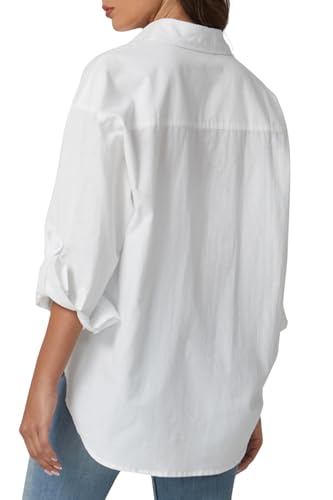 QINSEN Oversized Button Down Shirts for Women Long Sleeve Striped Casual Blouse Cotton Tops4