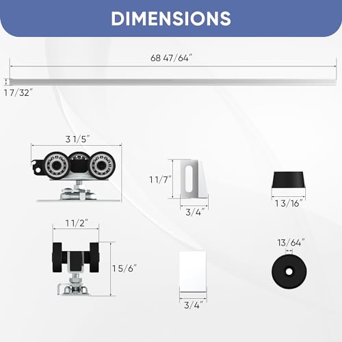 JUBEST 6FT Commercial Grade Pocket Door Hardware and Track Set, Sliding Door Hardware 68.7'', Durable and Smoothly, Easy to Install