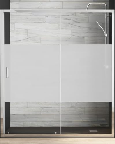 Mampara de Ducha Frontal Corredera 1 Puerta 1 Fijo | Vidrio Templado 5mm Antical Altura 190cm Serigrafía | Perfil Cromo Brillo 140cm (Adaptable 138-142cm)