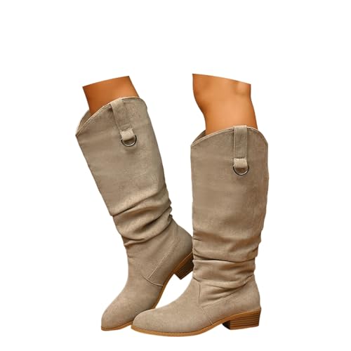 Bottes montantes en daim femme style empilable au look d'équitation western