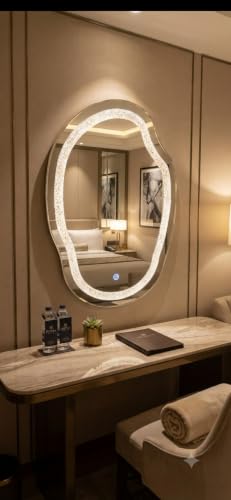 Image of Alfa Design Irregular 28x20 Inch Diamond Wall Mounted LED Backlit Mirror | Touch Sensor 3 Light Modes (Warm, Natural & Cool White) | for Bathroom Vanity Mirror, Washbasin, Farmhouse & Bedroom