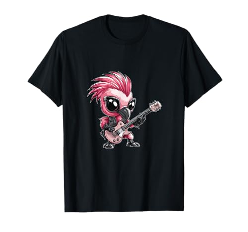 Flamingo Amante Rosa Musica Chitarra Rock Punk Divertente Fenicottero Maglietta