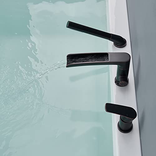 Wowkk Waterfall Roman Tub Faucet Oil Rubbed Bronze Deck Mount Bathtub Faucets Brass Tub Filler Bathroom Faucets With Hand Shower #TOP4