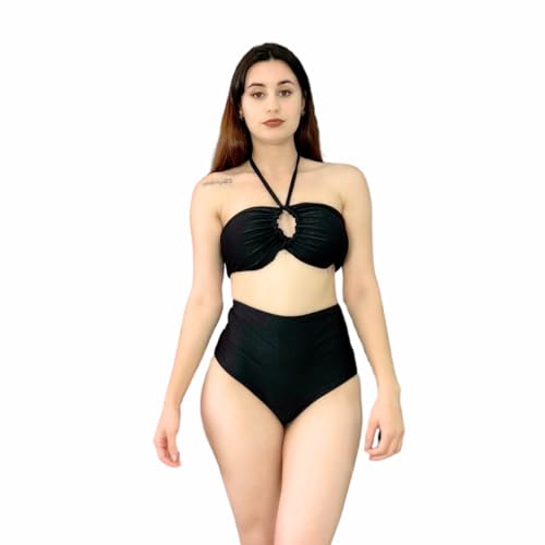 Biquini Cintura Alta Feminino Moda Praia Premium (BR, Alfa, GG, Regular, Preto)