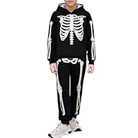 Enfants Casual Halloween Squelette Imprimé Manches Longues Sweat à Capuche Pull Sweatshirt Survêtement Jogging Pantalon de Jogging Unisexe 2 PC Ensemble de survêtement Enfants Garçons
