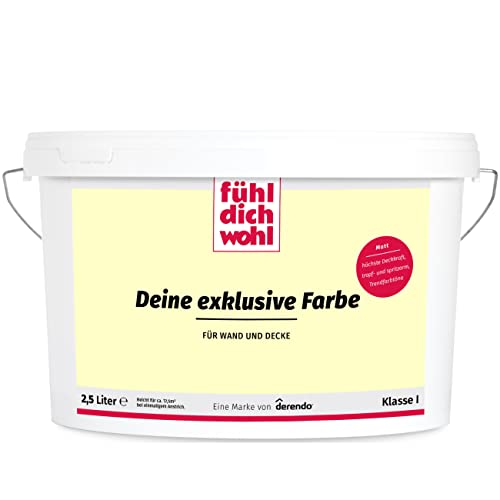 Fühl Dich Wohl Wandfarbe gelb, matte Innenfarbe gelb, hohe Deckkraft Klasse 1, verschiedene Gelbtöne zur Auswahl (2,5L, Buttergelb E7-21)