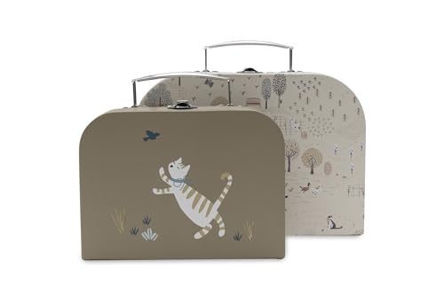 Jollein Valisettes Enfant - Tiny Park - Lot de 2 - Valises en Carton avec Poignée et Fermoir - Motifs Nature et Animaux - pour Jouets Bébé - Décoration de...
