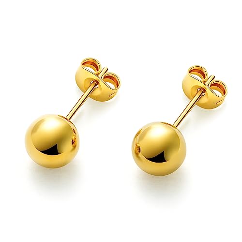 HSP サージカルステンレス ピアス 7mm ボール ゴールド 1ペア 両耳用 メンズ レディースの商品画像（Amazon）
