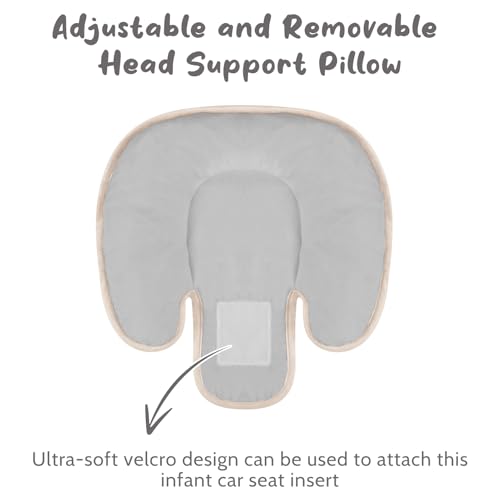 Image of 2 in 1 Infant Car Seat Insert Head and Body Support Set, Reversible Newborn Insert for Carseat with 3 Extra Strap Paddings, Soft Stroller Cushion Pillow Insert Girls, Fits for Stroller, Swing, Grey