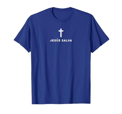 Jesus Saves Minimal Christian Spanish Language T-Shirt, Men, Royal Blue, Medium