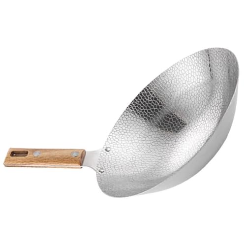Wok de acero inoxidable con mango de madera 30 cm miniatura 1