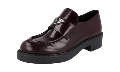 Prada Women's 1D246M ULS F0397 Brown Brushed Spazzolato Leather Chocolate Loafer Business Shoes US 7 / EU 37
