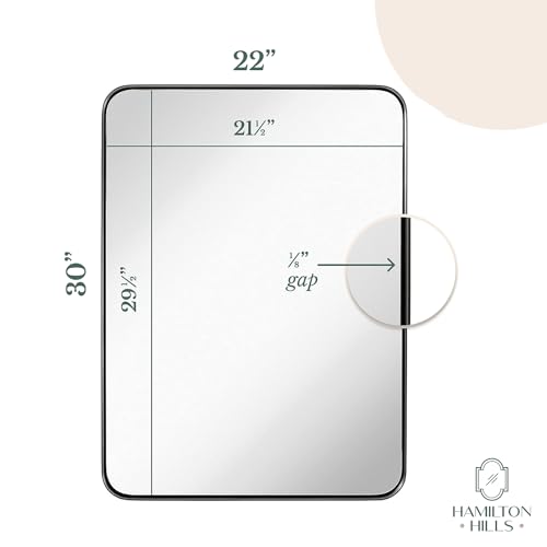 Hamilton Hills 22x30 inch Metal Bronze Frame Mirror for Bathroom | Brushed Rectangular Rounded Corner Vanity | 2" Deep Set Design Large Wall Mirrors Decorative | Hangs Horizontal and Vertical