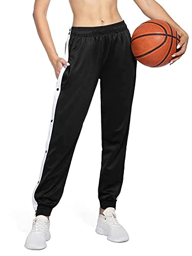 Women Tearaway Warm Up Pants Side Split Snap Button Track Pants Cinch Bottom Sweatpants Dance Joggers Active Workout Pants(L,Black) #TOP3