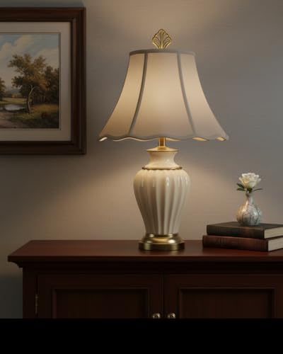 Image of Aspen Creative 34004A, Transitional Scallop Bell Shape Spider Construction Lamp Shade in Taupe, 14 inch wide (7 inch x 14 inch x 11-1 /2 inch)