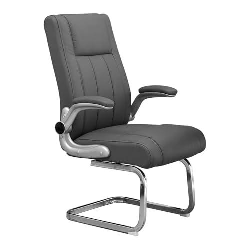 CMYCYDDPLY Silla Oficina, Silla de Computadora, Respaldo Alto de Cuero PU, con Reposabrazos, Giratoria y con Cojín, Adecuada for Salas de Reuniones de Oficina(Gray)