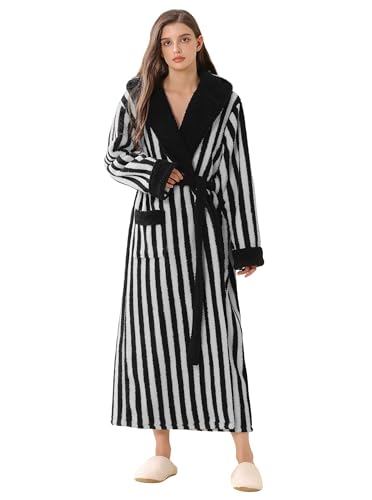 Image of Hellomamma Long Hooded Robe for Women Luxurious Flannel Fleece Full Length Bathrobe Winter Warm Pajamas Shower Nightgown