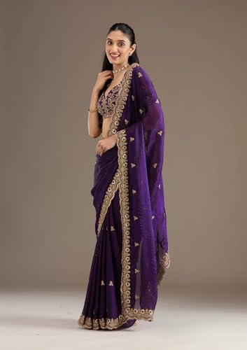 Image of Yashika Women's Organza Satin Butti Work With Zari Lace Border Embroidered Saree| Women Sari
