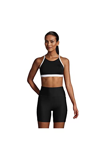 Lands' End Womens Chlorine Resistant X-Back Bikini Top Black/White D-Cup 12