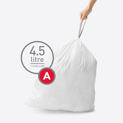 Image of simplehuman Code A,Dispenser Pack Custom Fit Liners,Drawstring Trash Bags,4.5 Liter / 1.2 Gallon,White,150 Count (Pack of 2)