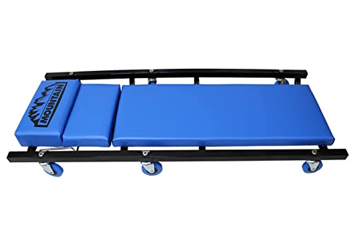 Mountain 1700 40" Automotive Floor Creeper With Adjustable Headrest For Garages, Repair Shops, And Diy, Fully Padded, (6) 2" Oil Resistant Rubber Castors, Heavy Duty Steel Frame, Black/Blue #TOP1