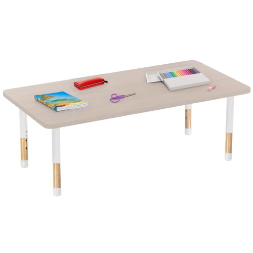 Image of Factory Direct Partners 30 inch x 60 inch Rectangle Kids Classroom Table with Adjustable Chunky Wood Legs
