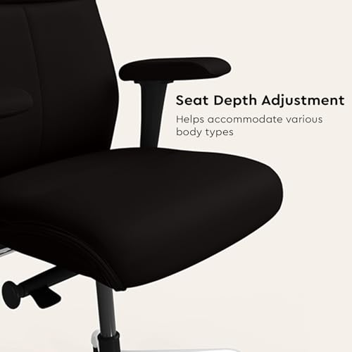 Image of Interio by Godrej Chair, La Sede High Back Leather Executive Ergonomic Chair (Black Ink), 1 Year Warranty, Adjustable Armrest