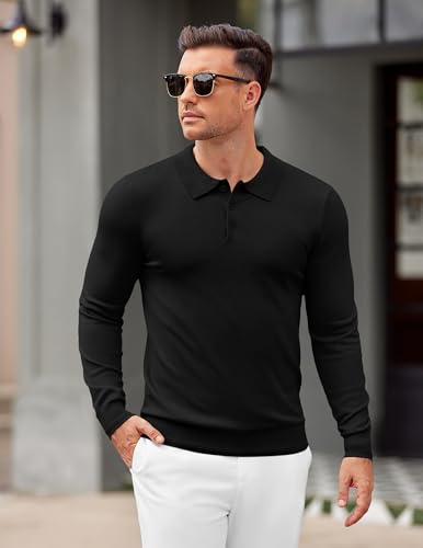 COOFANDY Mens Knit Polo Sweater Long Sleeve Casual Golf Polo Lightweight Dress Button Collar Pullover Sweaters2