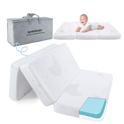 Image of 38 inchx26 inch Memory Foam Pack and Play Mattress - Tri-Fold Portable Travel Bed with Breathable Cover, Non-Slip Base & Carry Bag - Better Sleep, Anywhere