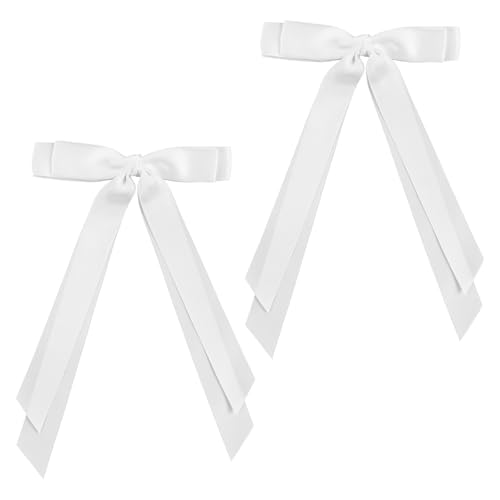 2 Stück Haarschleifen Mädchen, Weiß Satin Haarschleife, Schleife Haare, Französisch Schleifen Haare mit Pferdeschwanzhalter für Damen, Mädchen