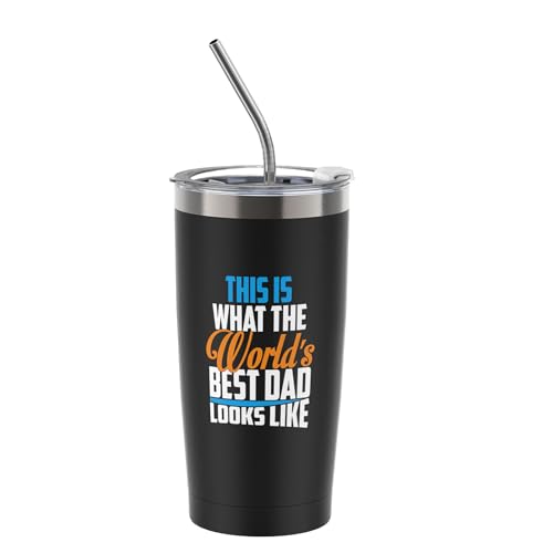 Sursip 20 oz Tumbler, Stainless Steel Vacuum Insulated Coffee Mug With Straw and Lid, Double Wall Thermal Travel Cup, For Cold/Hot Drinks - Sweat and Leak Proof, Ideal Gift for Dad - Black